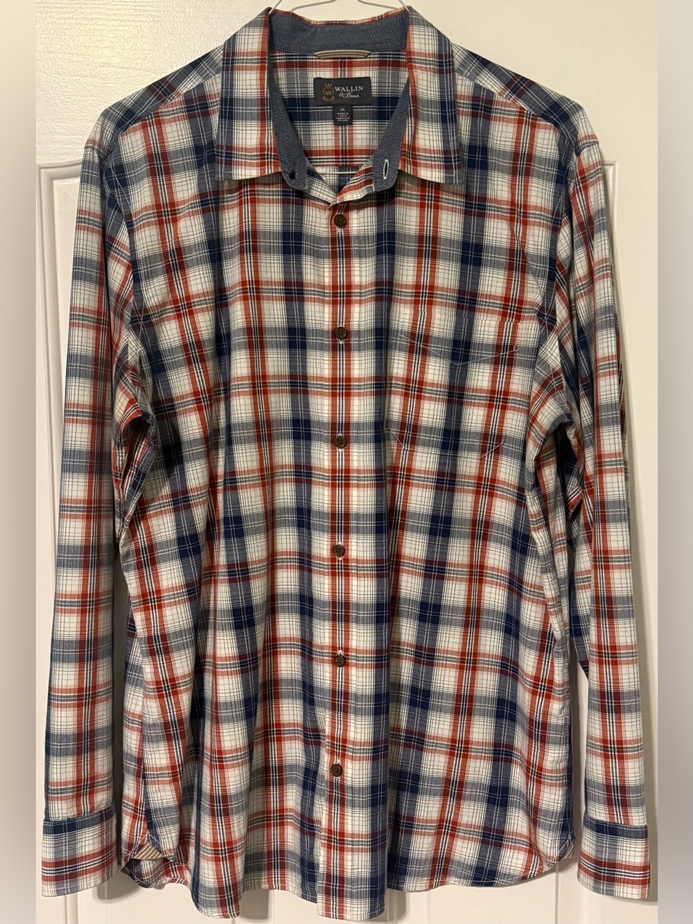 Wallin & Bros Nordstrom Men’s XL 100% Cotton Plaid Button Down Shirt Red Blue